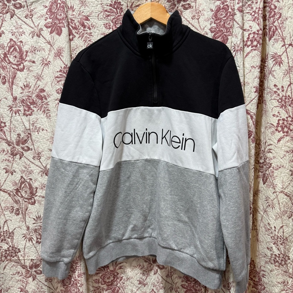 Calvin Klein Colorblock Soft Touch Fleece 1/4 Zip Sweatshirt Size Large